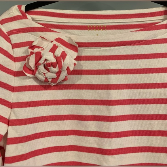 Like New, Kate Spade, Sz Medium, Pink & White Striped Top w/ Floral Rosette - Picture 3 of 11